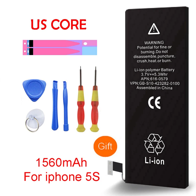 

High Quality A+ Battery Real Capacity 1560mAh Replacement Li-ion Battery With Tools for iphone 5s 0 Cycle 1 year warranty
