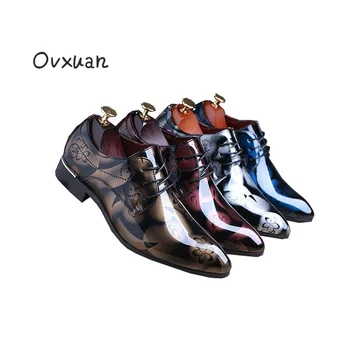 

Ovxuan Fashion Party Italian Men Dress Shoes Formal Office Men Flat Oxford Shoes Shadow Patent Leather Wedding Shoes Size 38-48
