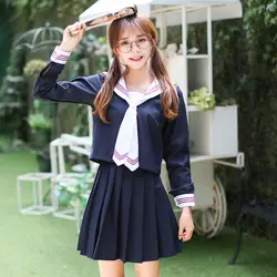 С длинным рукавом японский для девочек в Корейском стиле школьная Униформа студенты костюм студенческом кампусе Униформа Женский морской