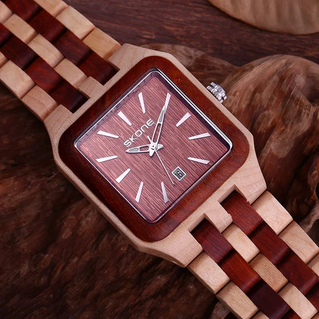 Zegarek drewniany SKONE bransoleta 3 kolory