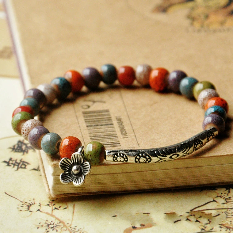 Chinese Folk Ceramic Art Hand Chain Fashion Multicolor Porcelain Beads
