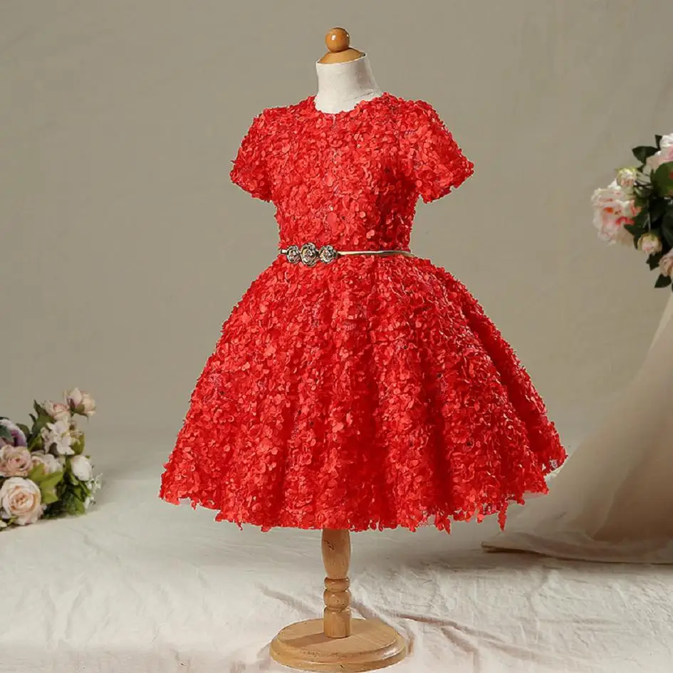 

Baby Girls Clothes Children's Dress For Wedding Party Birthday Dress Applique Princess Ball Gown Kids Performance Clothes Y420