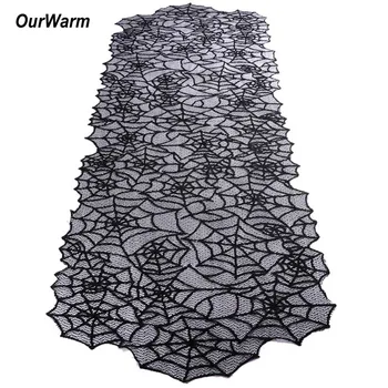 

OurWarm Halloween Spiderweb Lace Table Runner Horror Haunted House Props Black Table Cover Spider Theme Party Supplies 51x203cm