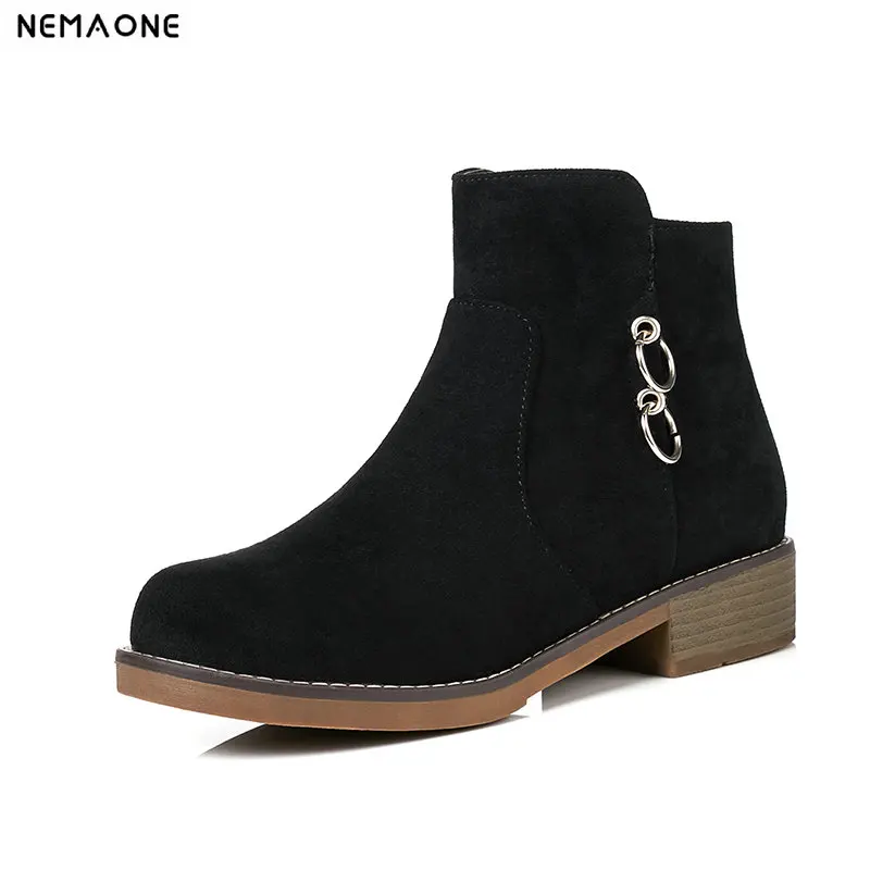 

NEMAONE Women Boots Square Heel Ankle Boots Fashion 2018 Autumn Winter Ladies Short Boots Shoes Female Flat Shoes Size 34-43