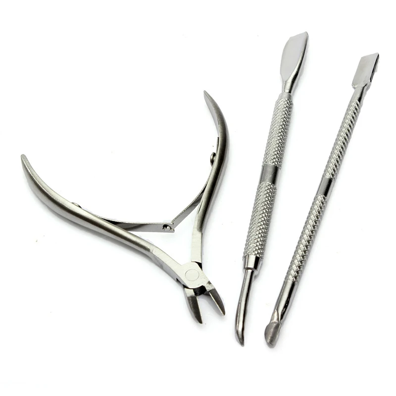 

3Pcs/set Stainless Steel Nail Cuticle Pusher Spoon Remover Cutter Nipper Clipper Nail Scissors Nail Art Manicure Tools Kits Set