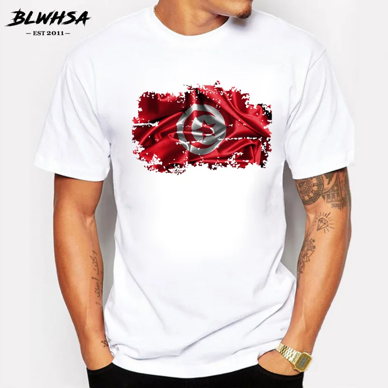 BLWHSA 3D Tunisia Flag T shirts for Men Summer Cool Tops