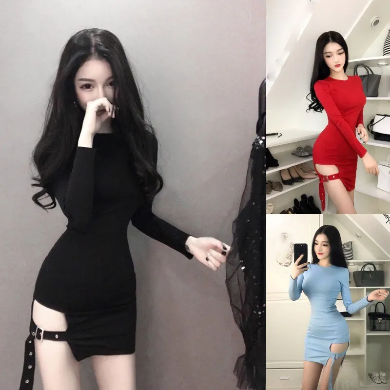 

New Vintage Women Sexy Black Slim Gothic Dress Summer Women O-Neck Long Sleeve Slim Dress Hollow Out Bodycon Club Mini Dress