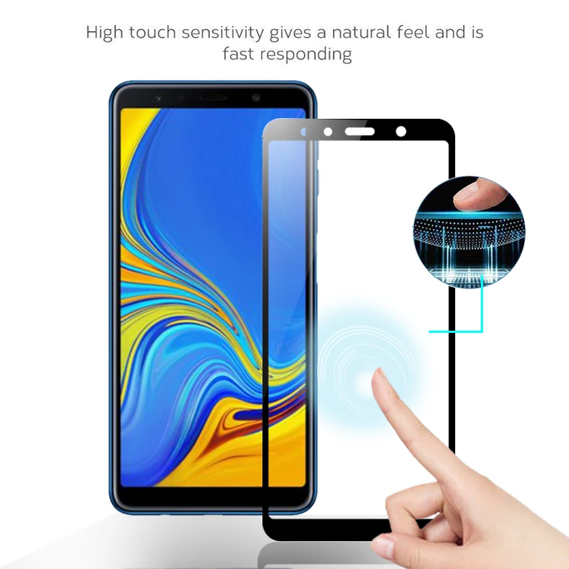 Стекло на для Samsung Galaxy A7 2018 a750f протектор экрана samsun galax a 7 полное покрытие защитное