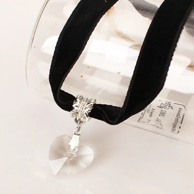 Черное бархатное ожерелье-чокер для женщин с кристаллами Love Heart, розовое ожерелье s collares mujer collier ras du cou 8ND210 - Окраска металла: White