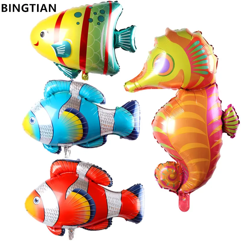 

BINGTIAN Fish seahorse clownfish Balloons Party foil cartoon toys ballons happy birthday wedding decorations ocean balloon