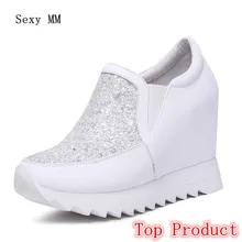 Обувь без застежки из натуральной кожи на танкетке; женские лоферы на плоской подошве; Повседневная прогулочная обувь на плоской подошве, увеличивающая рост; высокое качество