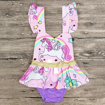 

Puff Sleeve Unicorn Bodysuit for Baby Girls Summer Ruffle Dress Jumpsuit Infant Costume Newborn Birthday Clothes Unicorn Onesie