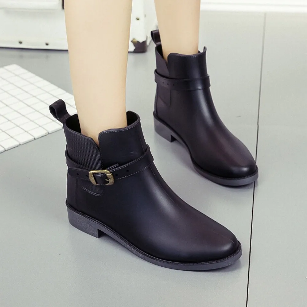 

Women Chelsea Garden Work Rain Ankle Boots Casual Buckle Strap PU Leather Footwear Non-Slip Water Boots Warm Non-slip Boots Shoe