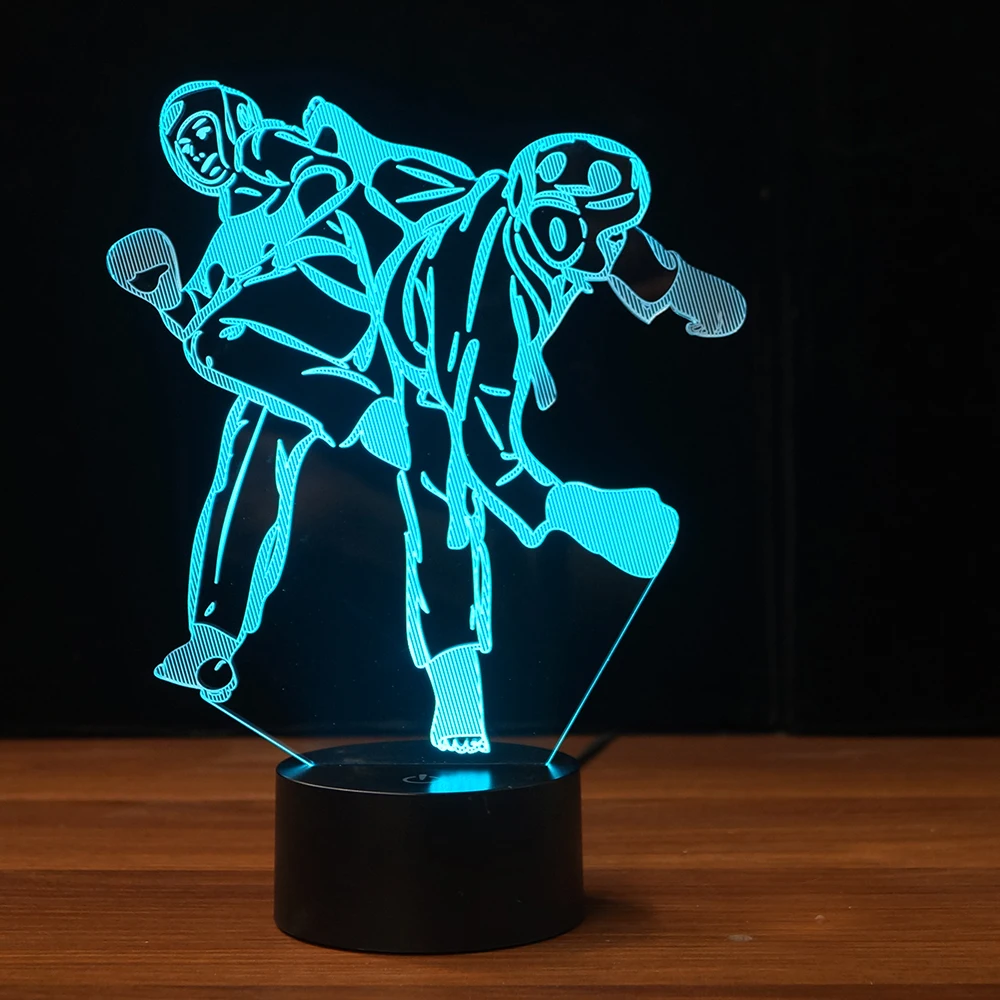 Тхэквондо 7 Изменение Цвета 3D иллюзия ночника, светодиодный сияя Боевые искусства лампа