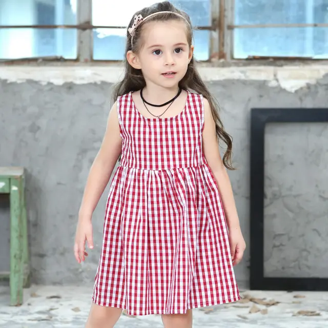 kids little girls plaid dresses cotton summer 2018 baby girl balck red