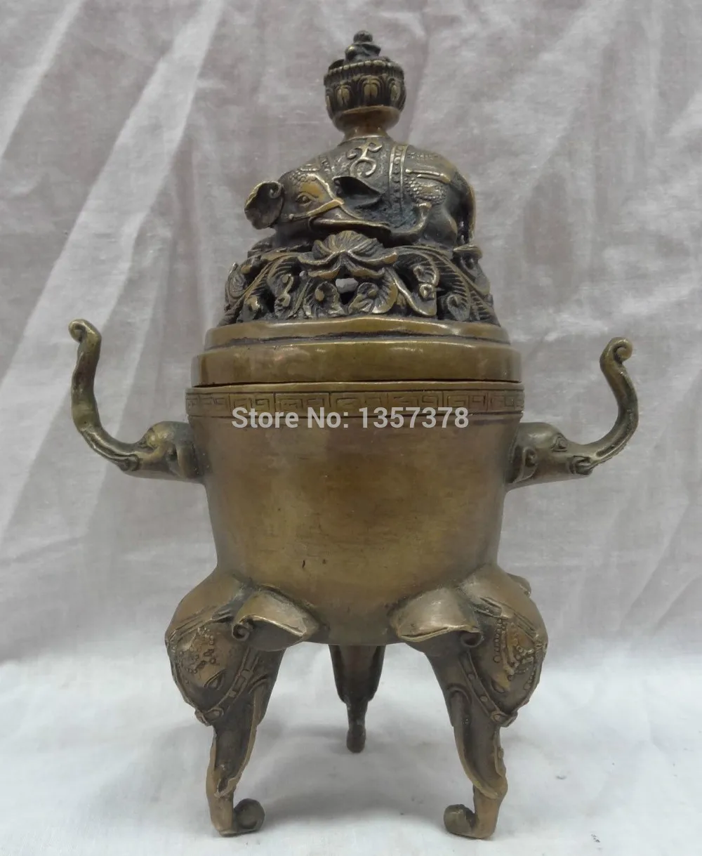 

shitou 00644 8" Chinese Bronze Buddhism Elephant Statue Tibetan Flower Incense Burner Censer discount 30% (C0324)