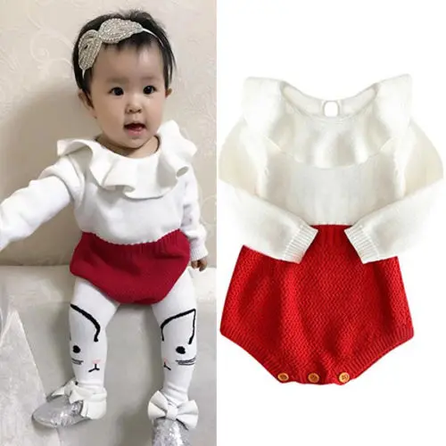

Hot Newborn Toddler Baby Girl Clothes Wool Knitting Tops Romper Shorts Warm Outfits Clothing Set 0-24M