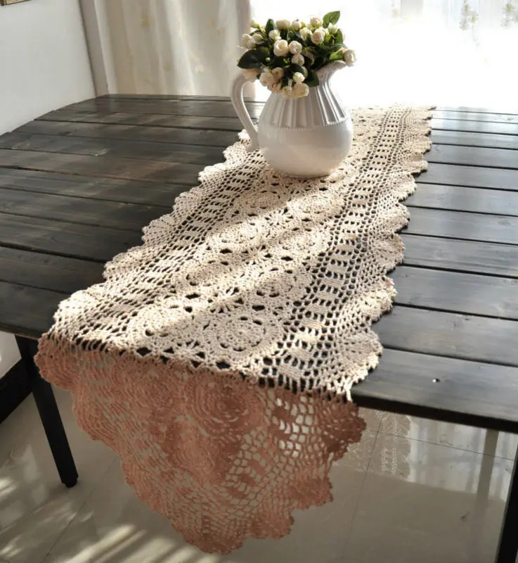 40x180cm/15X71 Inches, Vintage hand crocheted shabby chic table runner