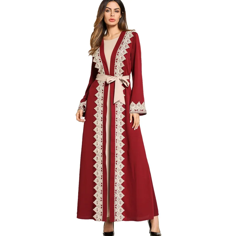 

Fashion Women Chiffon Dress Elegant Appliques Abaya Dress 1 Pcs Muslim Dress Patchwork Long Chiffon Kimono Abaya Islamic Dress