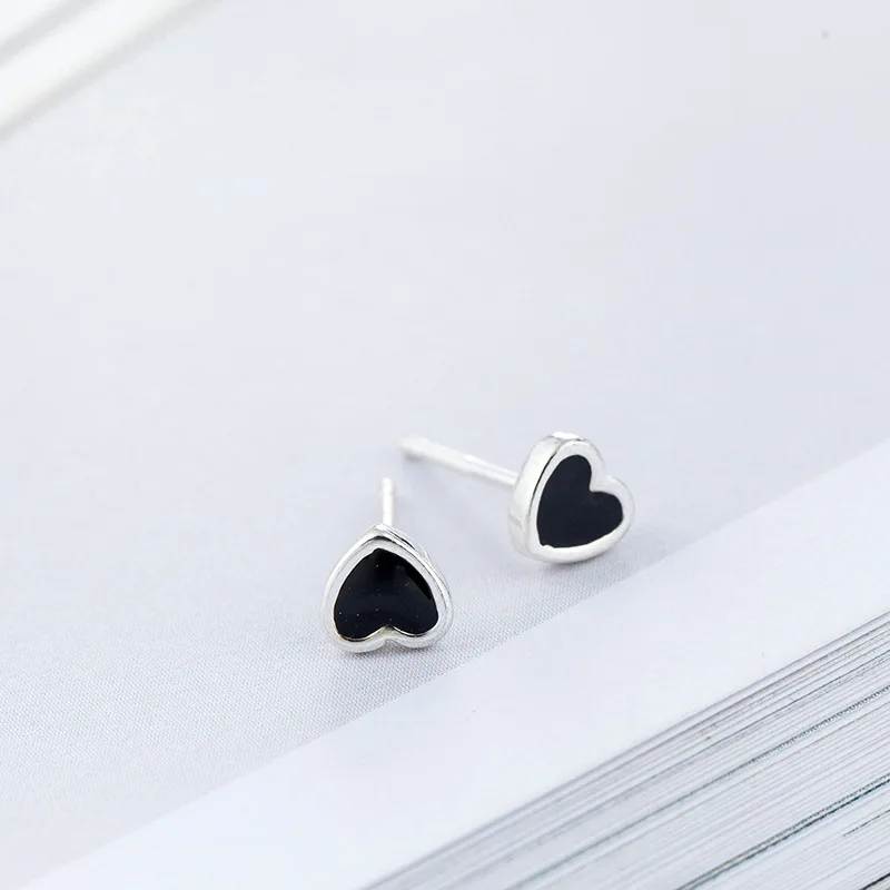 

DreamySky 100% Real Pure 925 Sterling Silver Black Heart Earrings For Women Fashion Jewelry Brincos Drop Shipping