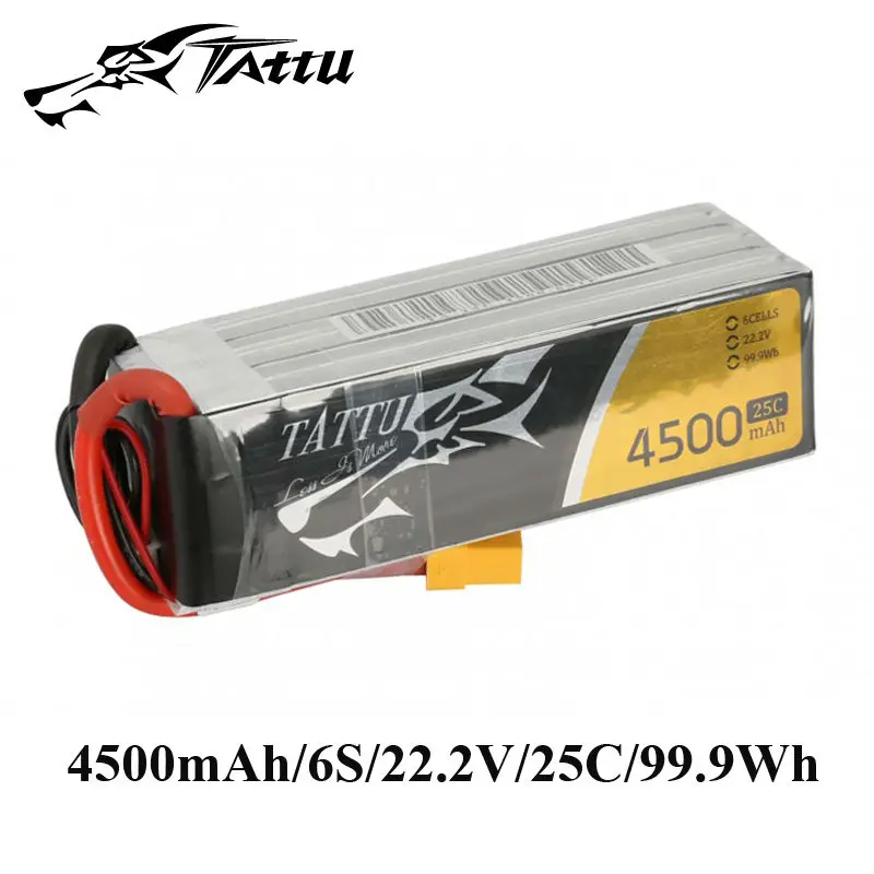 

TATTU Lipo Battery 22.2v 4500mAh Lipo 6s Battery 25C RC Battery XT90 XT60 Plug for 600 Size Helicopter Quadrocopter RC Airplane