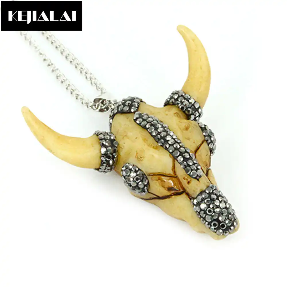 Vintage Goat Head Pendant Necklace Cow Bull Ox Head Charm Pave
