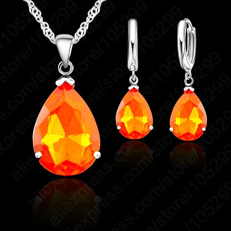 

Elegant Water Drop Woman Party Wedding Jewelry 925 Sterling Silver Shiny Cubic Zircon Fashion Earring Necklace Set