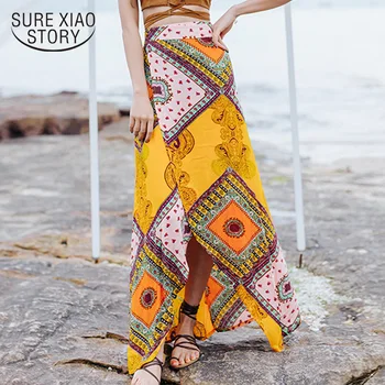 

New 2019 Fashion Sexy Bohemian Style Summer Skirt Holiday Printing Chiffon Skirt Women Casual Elegant Beach Female Skirt 0084 30