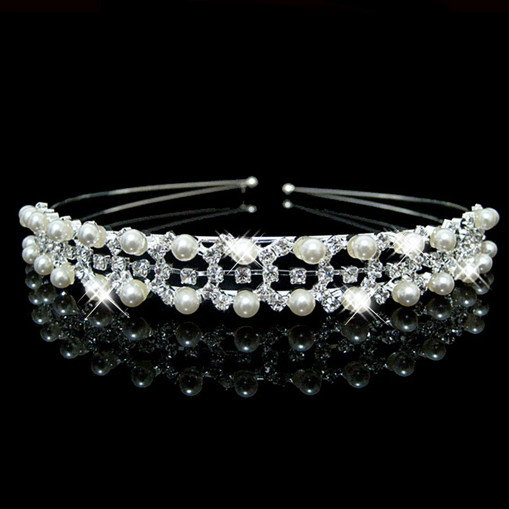 AINAMEISI Crystal Princess Tiaras and Crowns Bridal Girls Elegant Hairbands Pearl Wedding Hair Jewelry Fashion Accessories