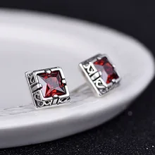 S925 Стерлинговое серебро ювелирные изделия с красным и черным гранатом Простые ретро Модные женские серьги из стерлингового серебра