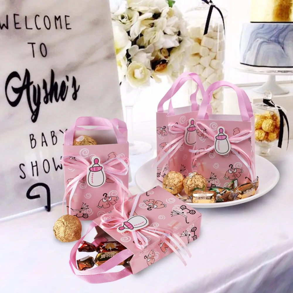 OurWarm 12 шт Babyshower мальчик девочка коробка шоколада печенья мешок торт упаковка бумажные мешки с ручками конфеты бар украшения