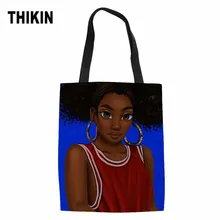 THIKIN Женская многоразовая эко-сумка для женщин складные сумки для покупок черные художественные африканские Девушки Печать Персонализированные холщовые сумки
