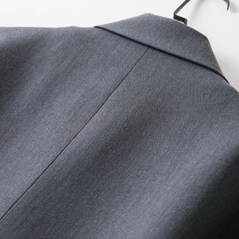 Shuchan Woman Blazer 2019 Double Breasted Gray Double Breasted  Notched Loose Blazer Feminino Fashion Womens Tops Casual