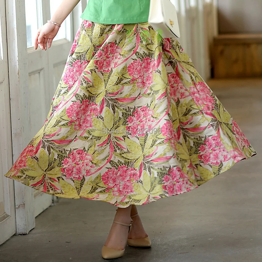 Shanghai Story Blend Linen Long Skirt Spring Summer Skirts Chinese Style Bohemian Skirts Casual