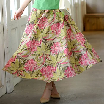 

Shanghai Story Blend Linen Long Skirt Spring Summer Skirts Chinese Style Bohemian Skirts Casual Bandage Skirt For Woman 2 Style