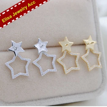 

Double Stars Stud Earrings Fittings S925 Sterling Silver Big&Small Stars Earrings Holder Women DIY Pearl Earrings Jewelry Acc