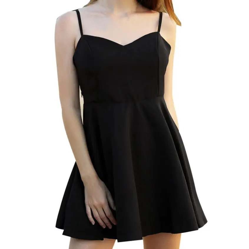 

2019 Elegant Lady V-Neck Black Mini Formal Dress Women Summer Sleeveless A-Line Backless Appliques Party Dresses Vestidos #Ju