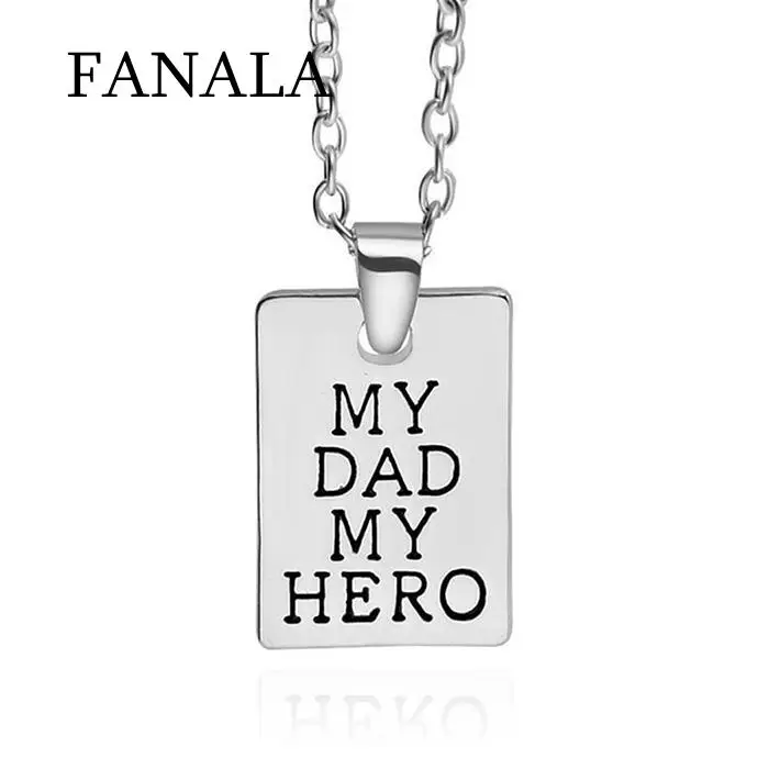 

Day Dad Engraving Letter Square Bar Pendant Chain Necklaces Father's Men Gift