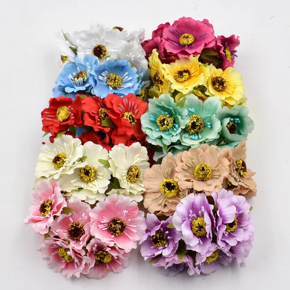 12pcs Artificial Flower high quality Silk Cherry Bouquet For Wedding Home Decoration DIY Scrapbooking Wreath Craft Flowers