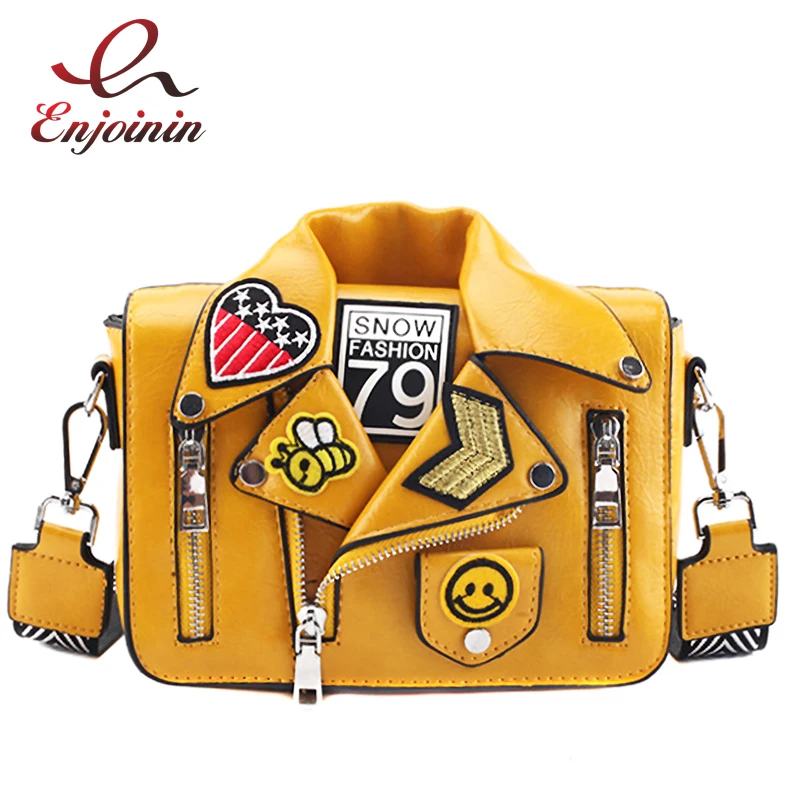 

High Quality Jacket Clothes Design Bee Badge Pu Women Shoulder Bag Tote Casual Daily Crossbody Bag Female Bolsa Pouch Handbag