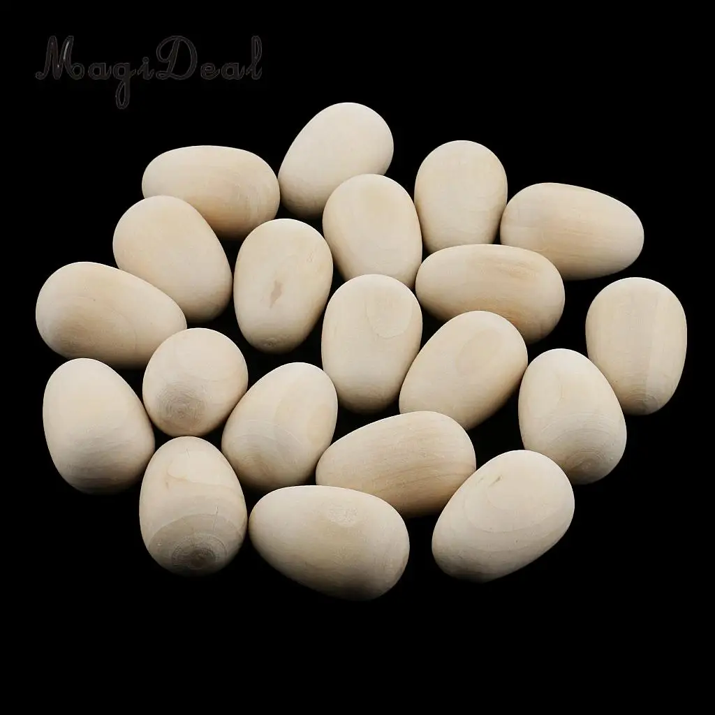 20pcs Simulation Natural Wooden Eggs DIY Hand Painted Doodle Easter Egg Play House Toy Pretend Play Toys Crafts 37mmx23mm