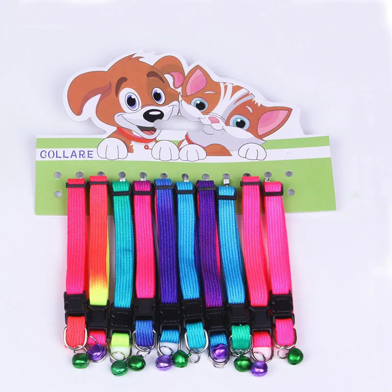 

Fashion 1Pc Attention Random Color Rainbow Color Safety Adjustable Pet Dog Collars With Bell For Small Dog High Quality