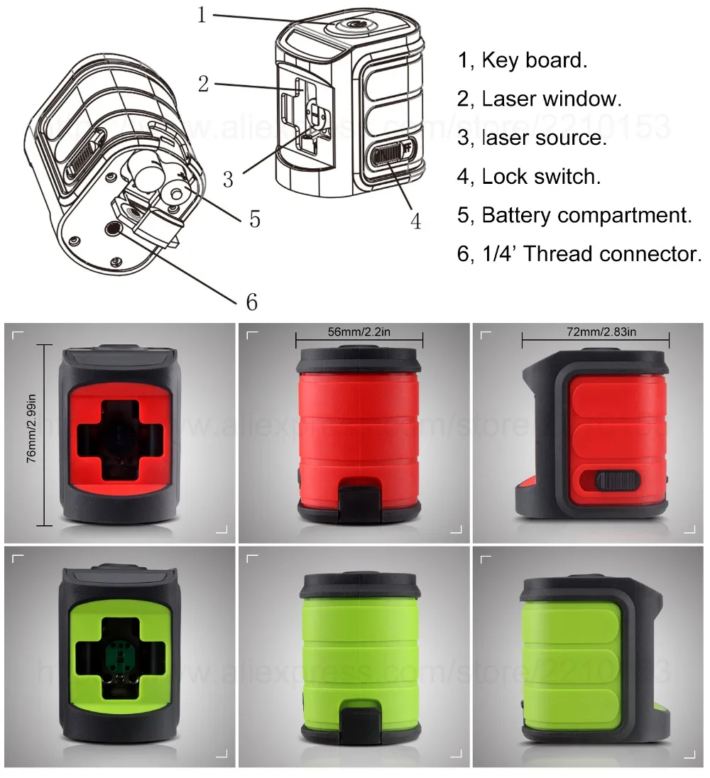 Красный/зеленый луч Лазерный уровень самонивелирующийся горизонтальный и вертикальный крест линия портативный мини-Измеритель Уровня 2 линии