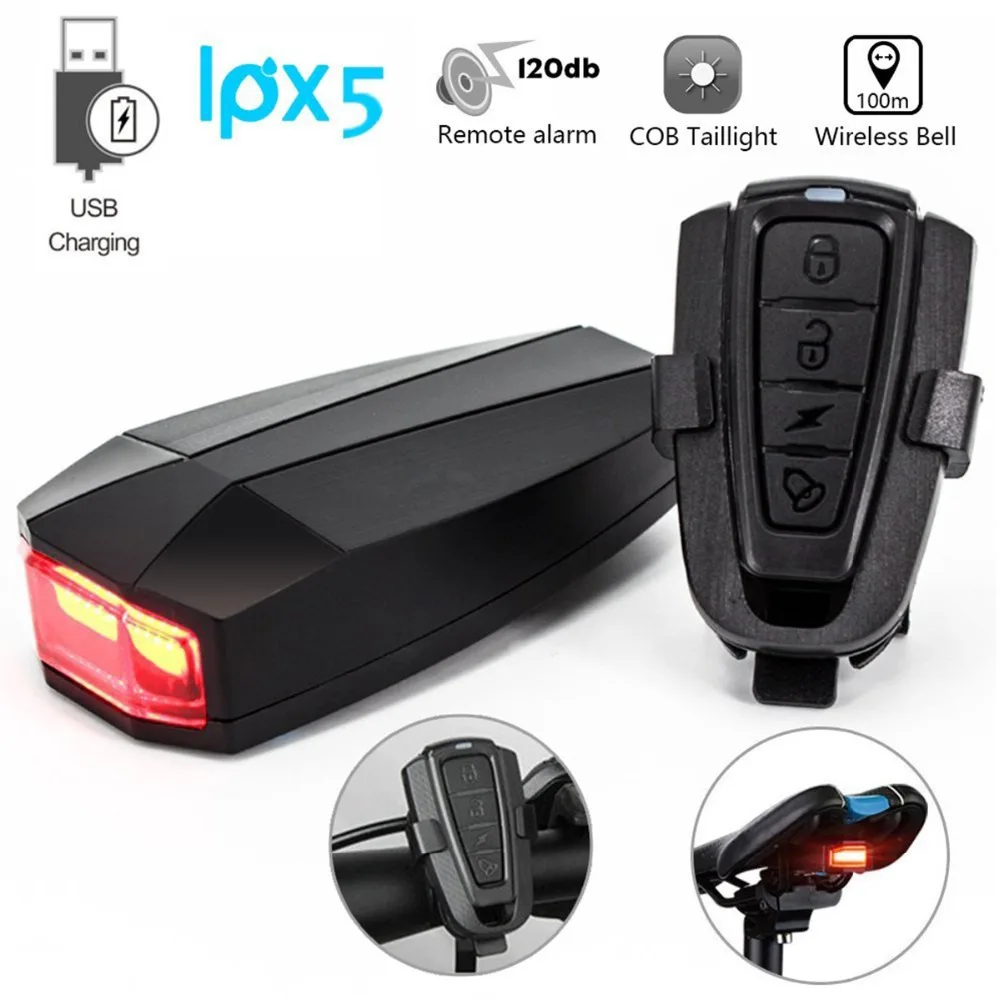 

4-In-1 Bicycle Bike Security Lock Wireless Alarm Anti-theft Remote Control Taillight Kit Waterproof Bicycle lamp Accessories