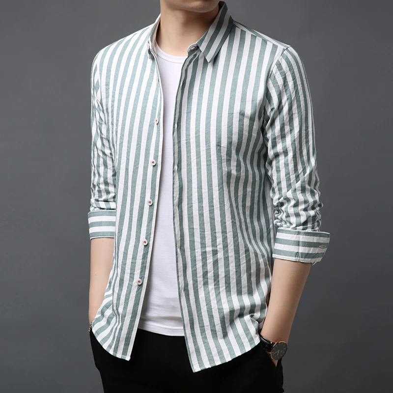 

2019 Fashion Brand Shirts Man Striped Long Sleeve Slim Fit Streetwear Korean Dress Shirts Casual High Quality Men Clothes