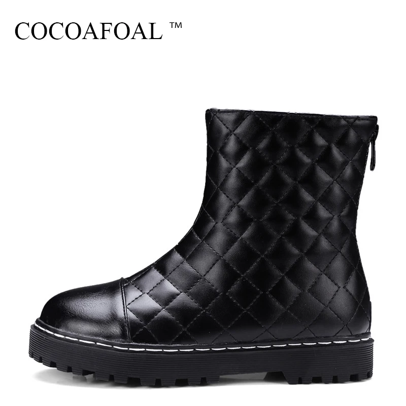 

COCOAFOAL Winter Women's Waterproof Snow Boots Platform Plus Size 43 Flat With Snow Boots Fashion Black Round Toe Ankle Boots