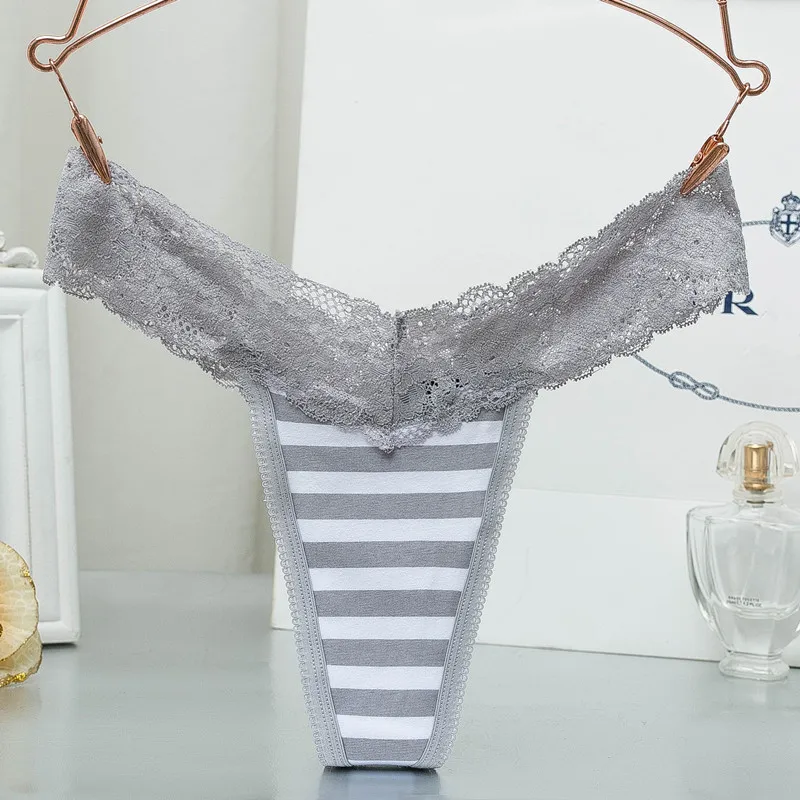 Plus Size S-XXL Woman Lace Thong G-String Sexy Briefs Lingerie Striped Panties Women Tangas Bragas T-back Female Underwear (14)