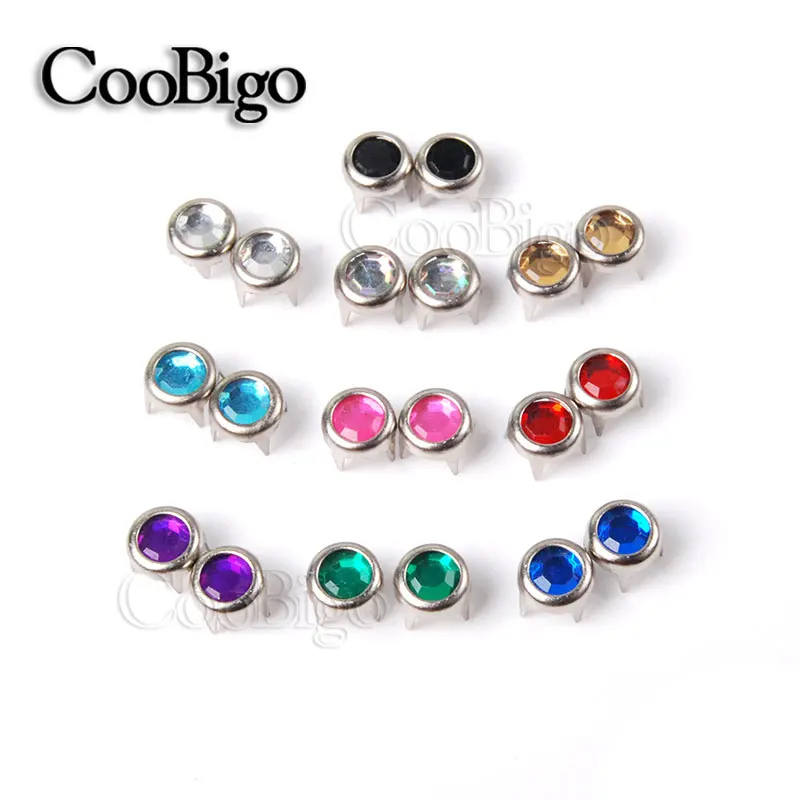 

100 pcs 6mm Clawed Rhinestone Round Plane Studs DIY Rivet Nailheads Spike for Cloth Shoe Accessories