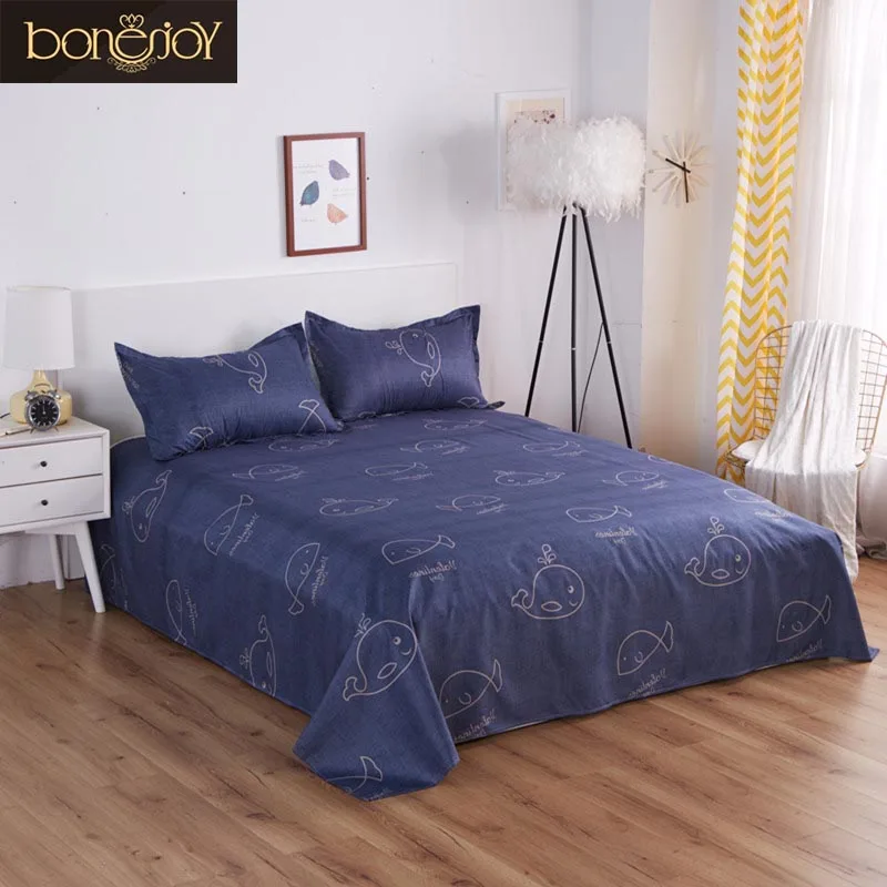 

Bonenjoy Cartoon Whale Printed Bed Sheet Set 3 PCS Queen Size Flat Sheet with Pillowcase for Kids Bed Single Bedding Sheet