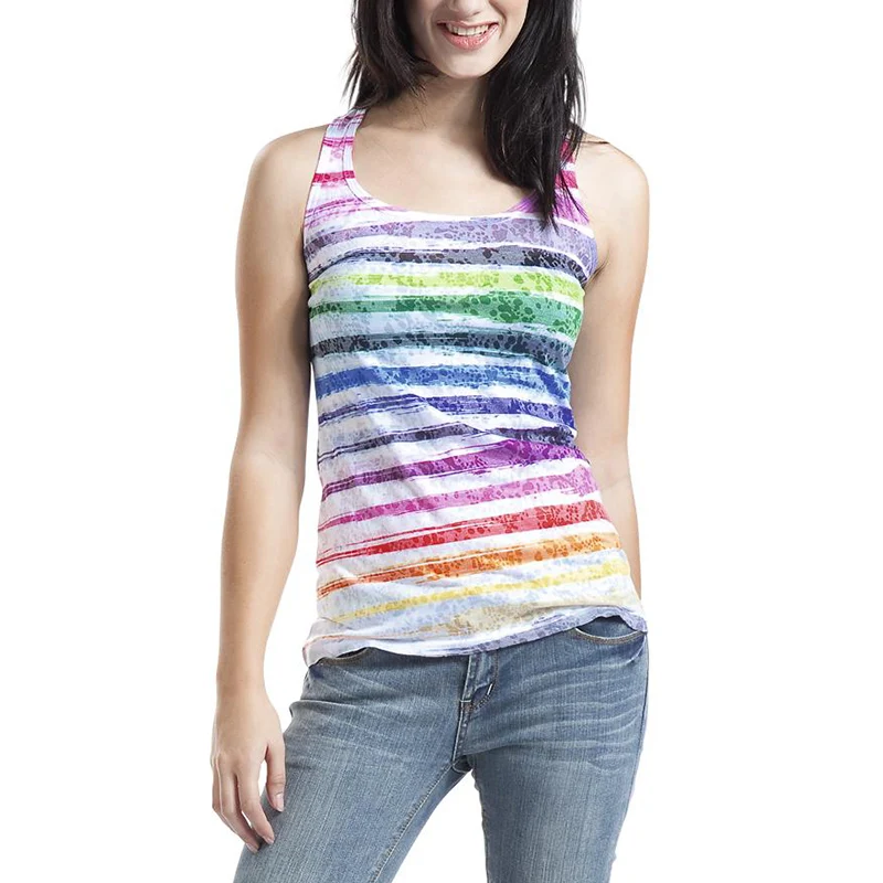 מוצר Rainbow Tank Tops Women Fashion Sleeveless Colorful Striped